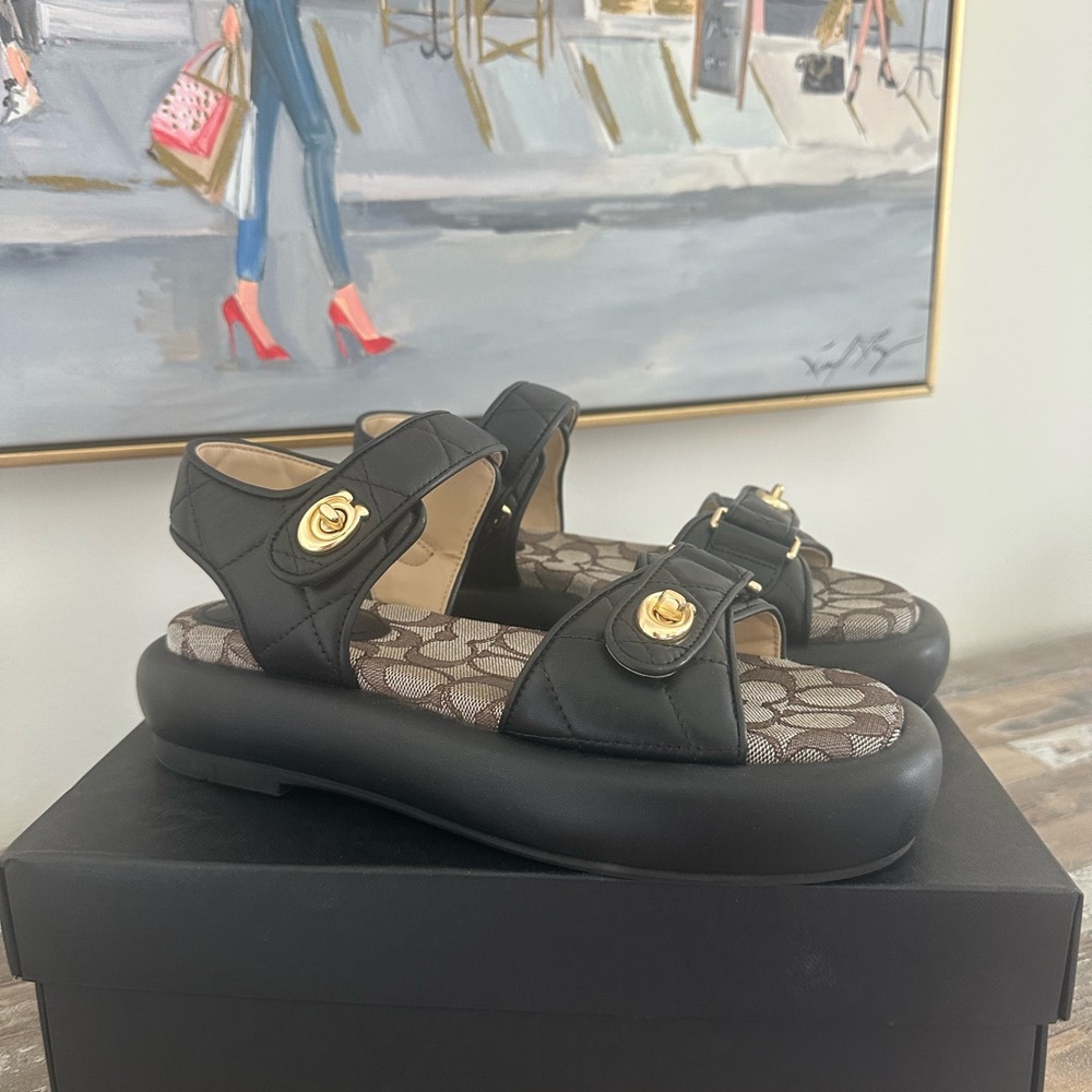 Coach Black and Brown Sandals with Elegant Design - Picture 2 of 7